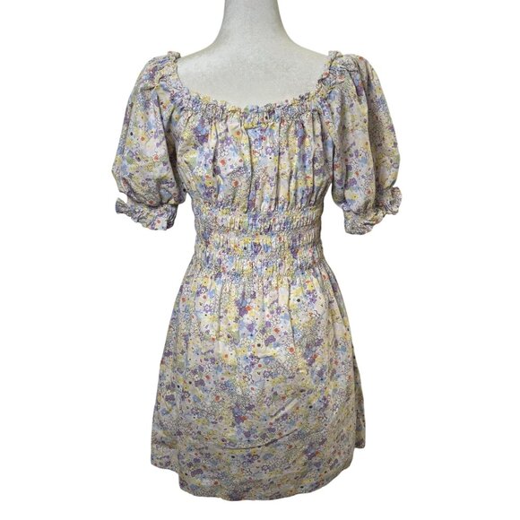 Levis Womens L Floral Smocked Mini Dress With Puff Sleeves & Pockets Coquette - Picture 2 of 9